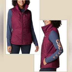 Columbia Red Quilted Puffer Vest With Pockets Zip-up Cold Weather Women's M